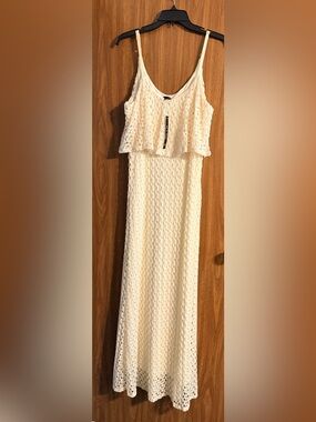 As U Wish Cream Crochet Maxi Skirt